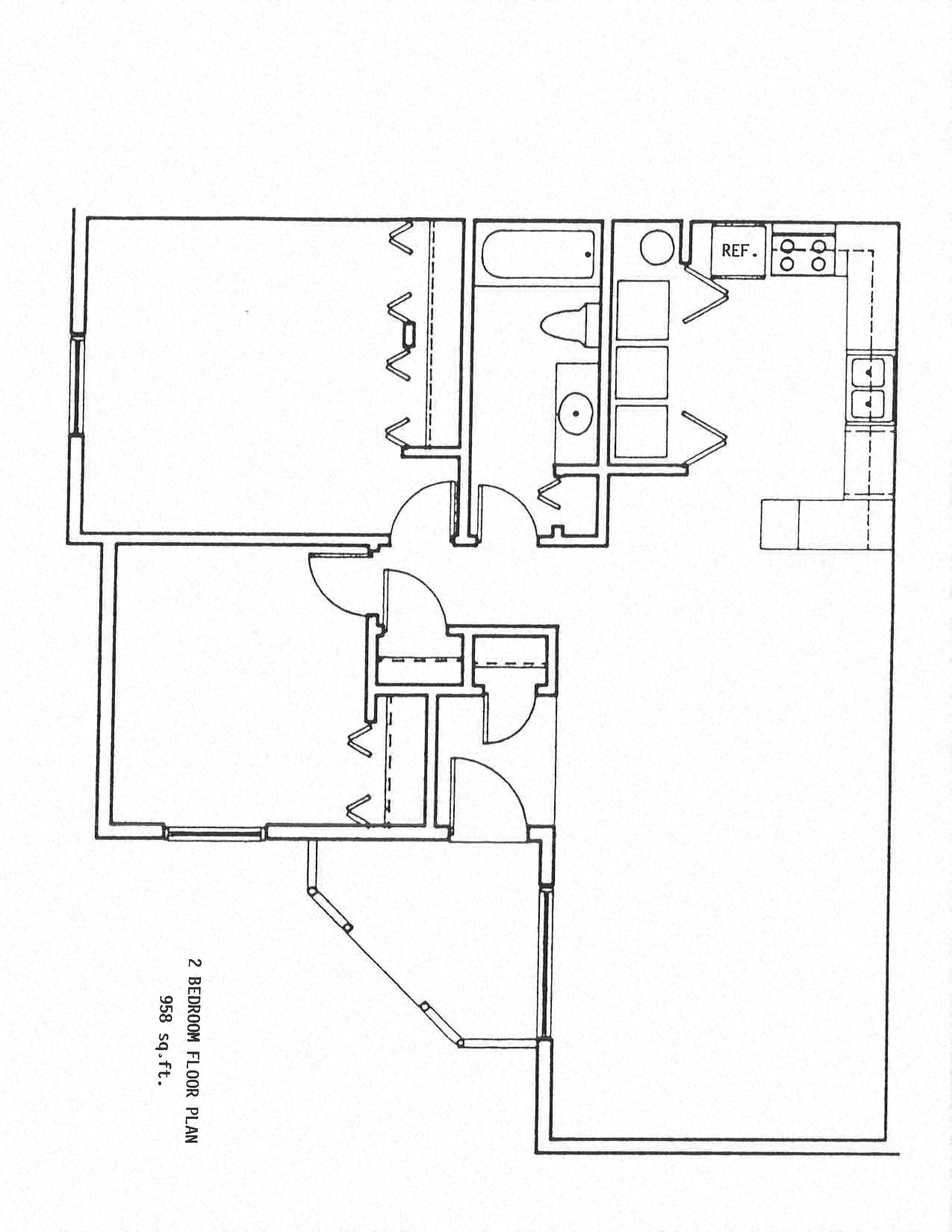 Floor plan for 1 bed, 1 bath, 730 sqft
